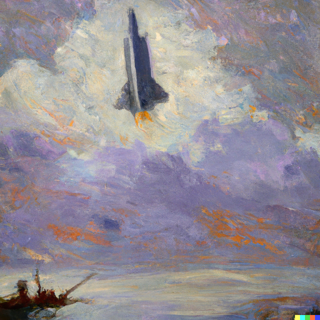 DALL·E 2022-07-31 19.38.07 - A painting by Claude Monet showing a spaceship launching.png