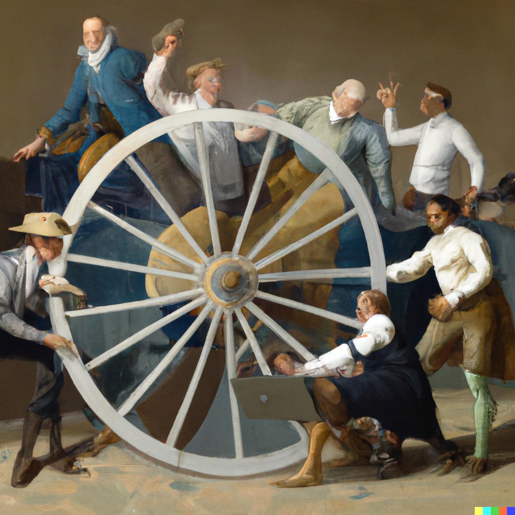 developers re-inventing the wheel, DALL-E art